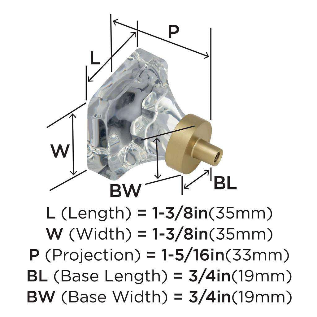 AMEROCK Glacio 1-3/8" Length Glass Square Cabinet Knob in Clear and Golden Champagne BP36653CBBZ Specs