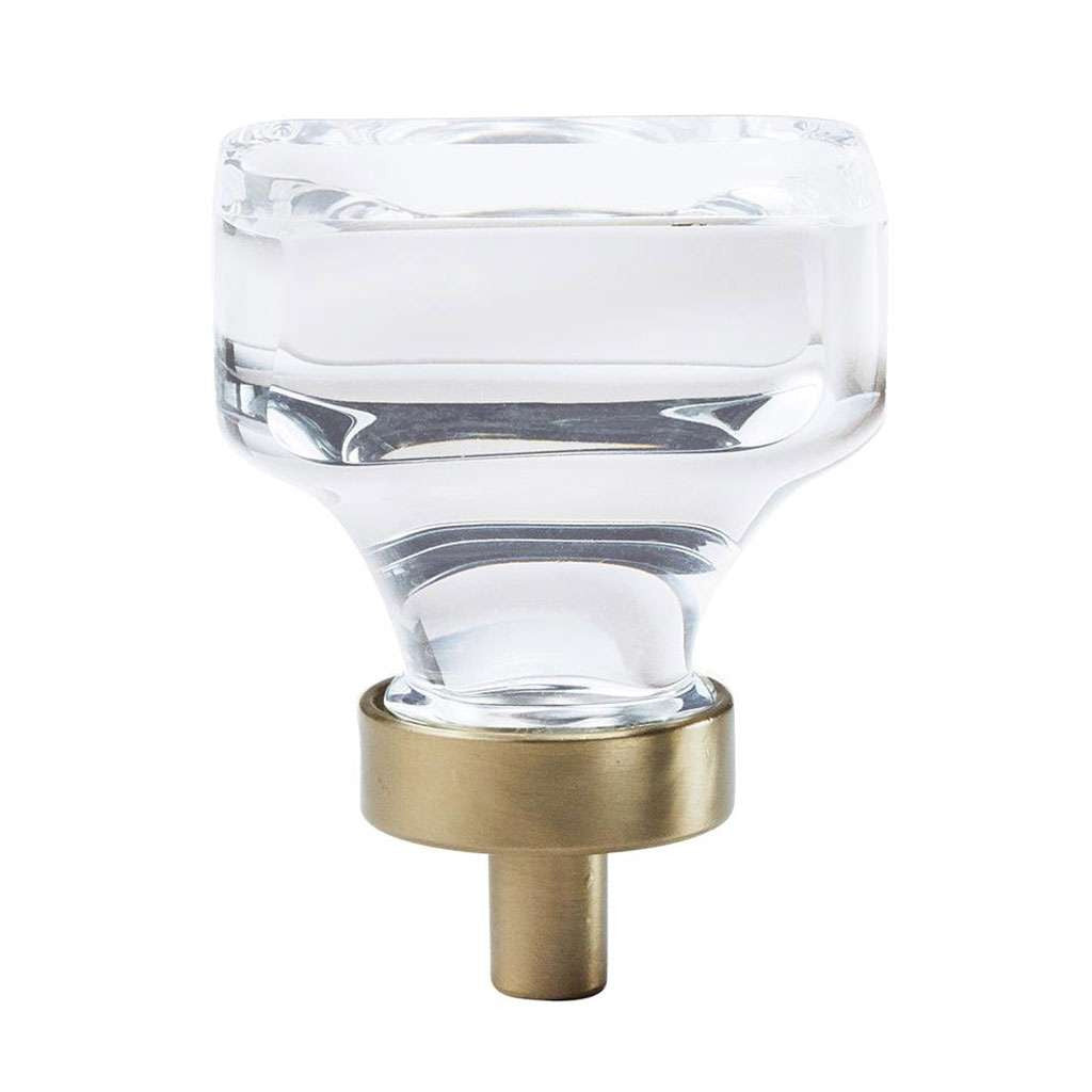 AMEROCK Glacio 1-3/8" Length Glass Square Cabinet Knob in Clear and Golden Champagne BP36653CBBZ