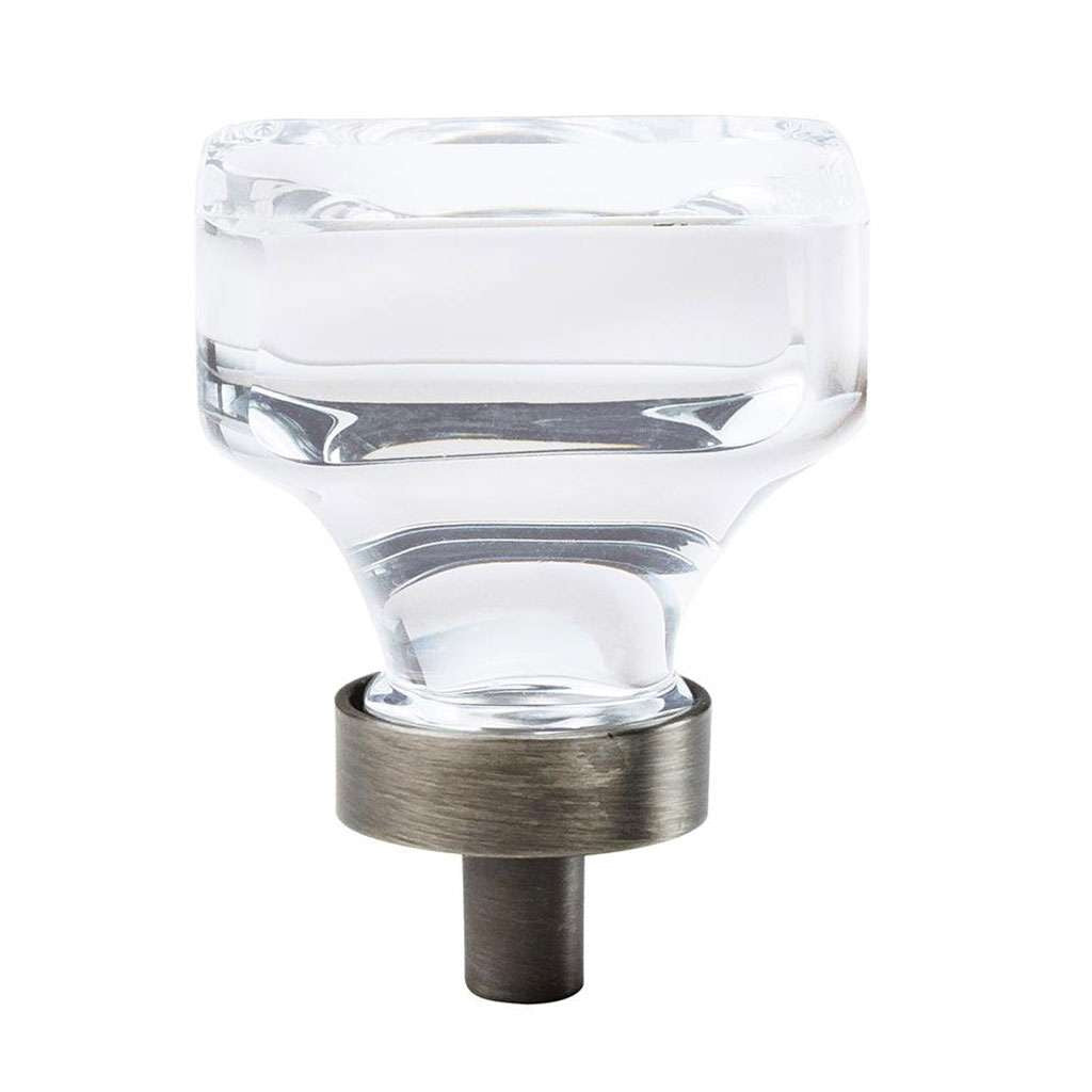AMEROCK Glacio 1-3/8" Length Glass Square Cabinet Knob in Clear and Gunmetal BP36651CGM