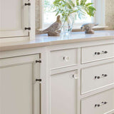 AMEROCK Glacio 1-3/8" Length Glass Square Cabinet Knob in Clear and Oil Rubbed Bronze BP36651CORB on Cream