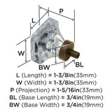 AMEROCK Glacio 1-3/8" Length Glass Square Cabinet Knob in Clear and Oil Rubbed Bronze BP36651CORB Specs