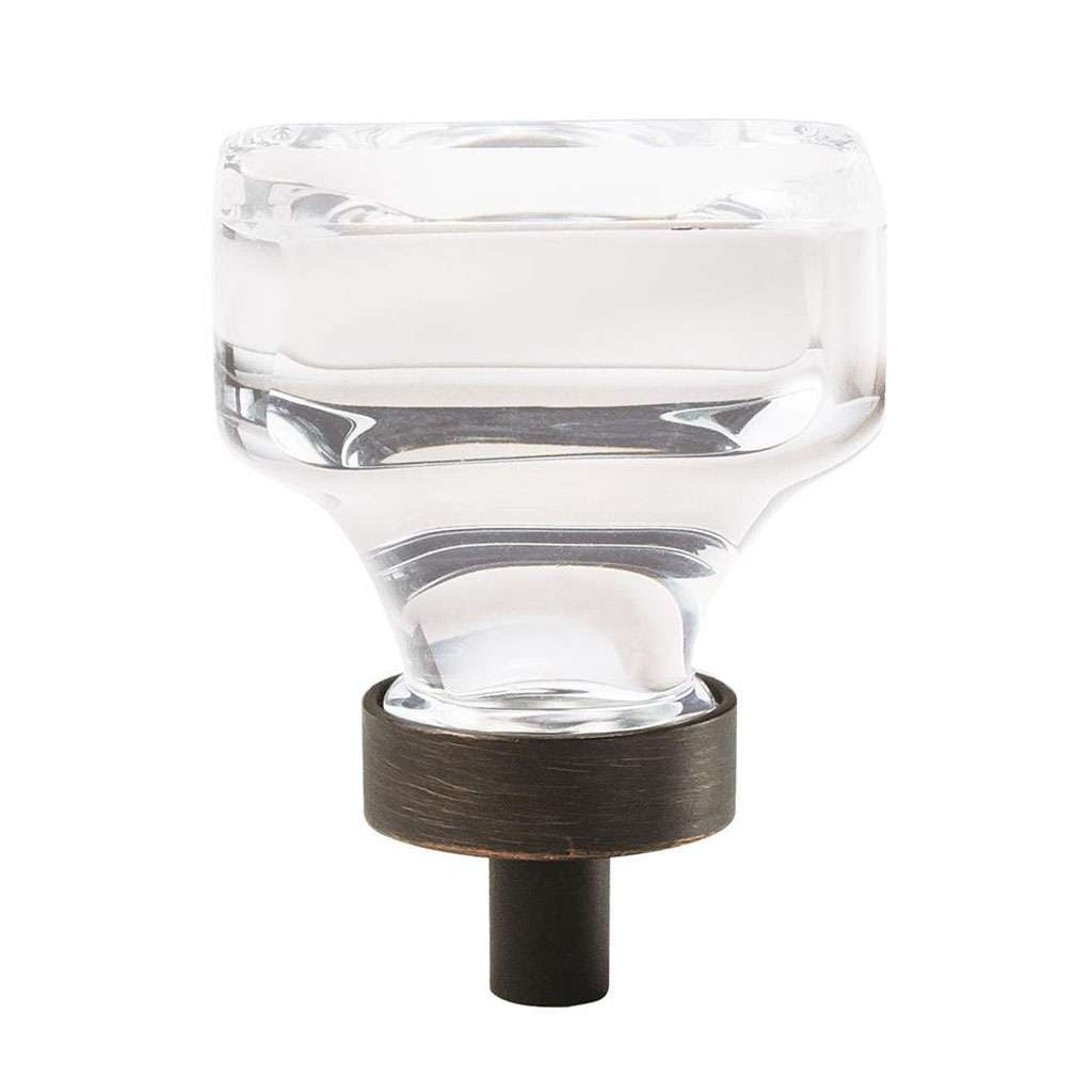 AMEROCK Glacio 1-3/8" Length Glass Square Cabinet Knob in Clear and Oil Rubbed Bronze BP36651CORB