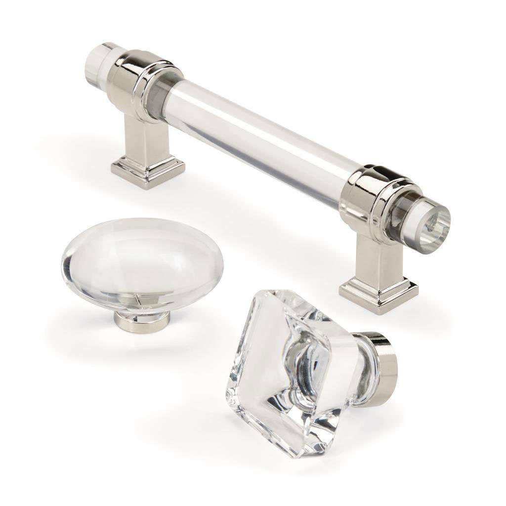 AMEROCK Glacio 1-3/8" Length Glass Square Cabinet Knob in Clear and Polished Nickel BP36651CPN Collection