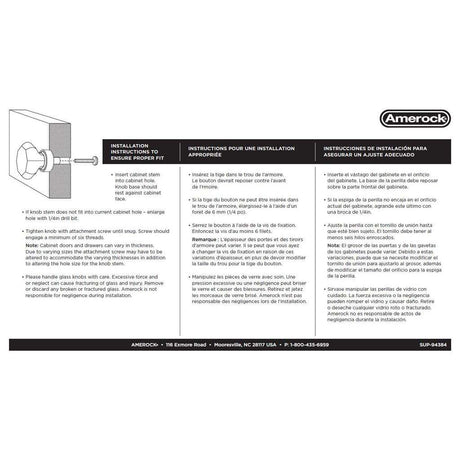 AMEROCK Glacio 1-3/8" Length Glass Square Cabinet Knob in Clear and Polished Nickel BP36651CPN Instructions