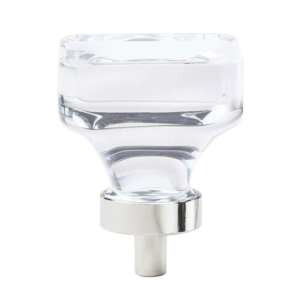 AMEROCK Glacio 1-3/8" Length Glass Square Cabinet Knob in Clear and Polished Nickel BP36651CPN