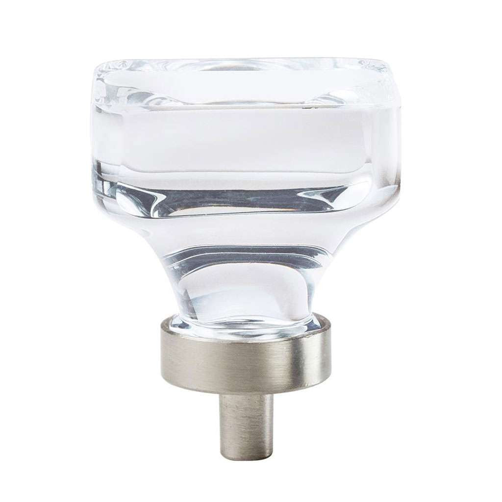 AMEROCK Glacio 1-3/8" Length Glass Square Cabinet Knob in Clear and Satin Nickel BP36651CG10