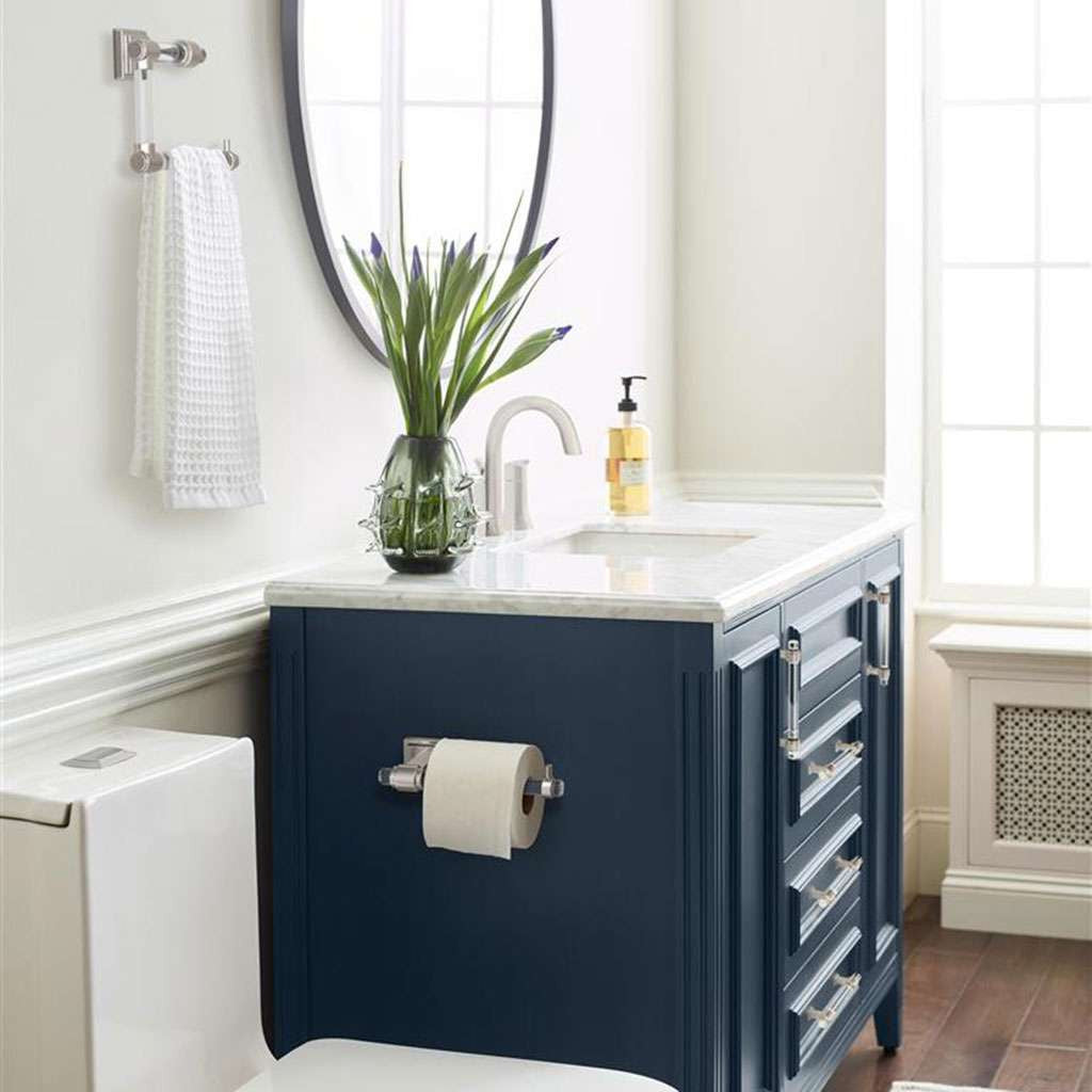 AMEROCK Glacio 5-7/16" Length Hanging Towel Ring in Clear and Brushed Nickel BH36062CG10 in Blue Bathroom