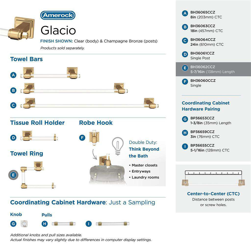 AMEROCK Glacio 5-7/16" Length Hanging Towel Ring in Clear and Champagne Bronze BH36062CCZ Collection