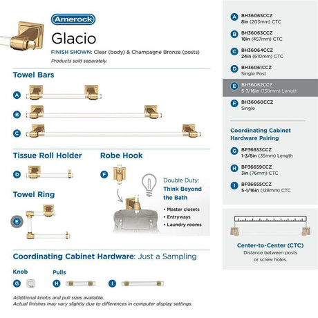 AMEROCK Glacio 5-7/16" Length Hanging Towel Ring in Clear and Champagne Bronze BH36062CCZ Collection