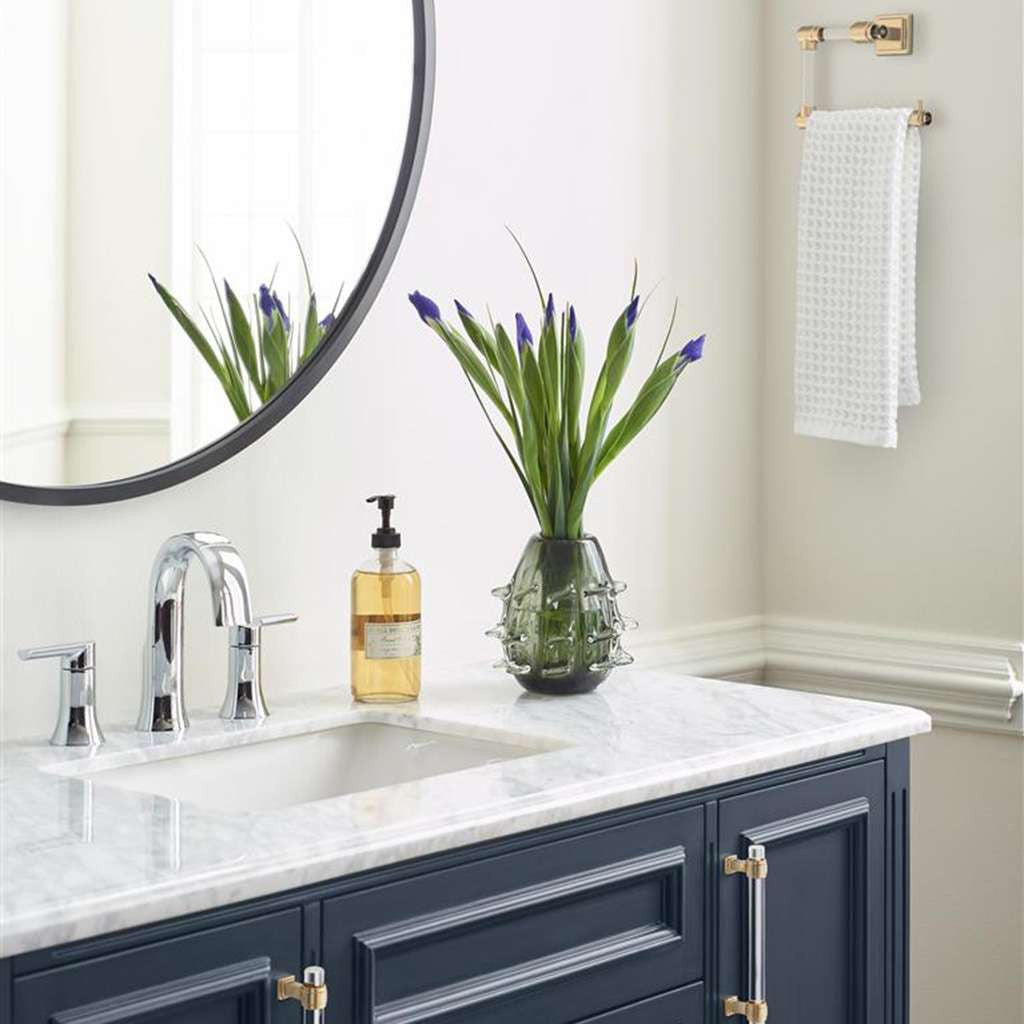 AMEROCK Glacio 5-7/16" Length Hanging Towel Ring in Clear and Champagne Bronze BH36062CCZ in Blue Bathroom