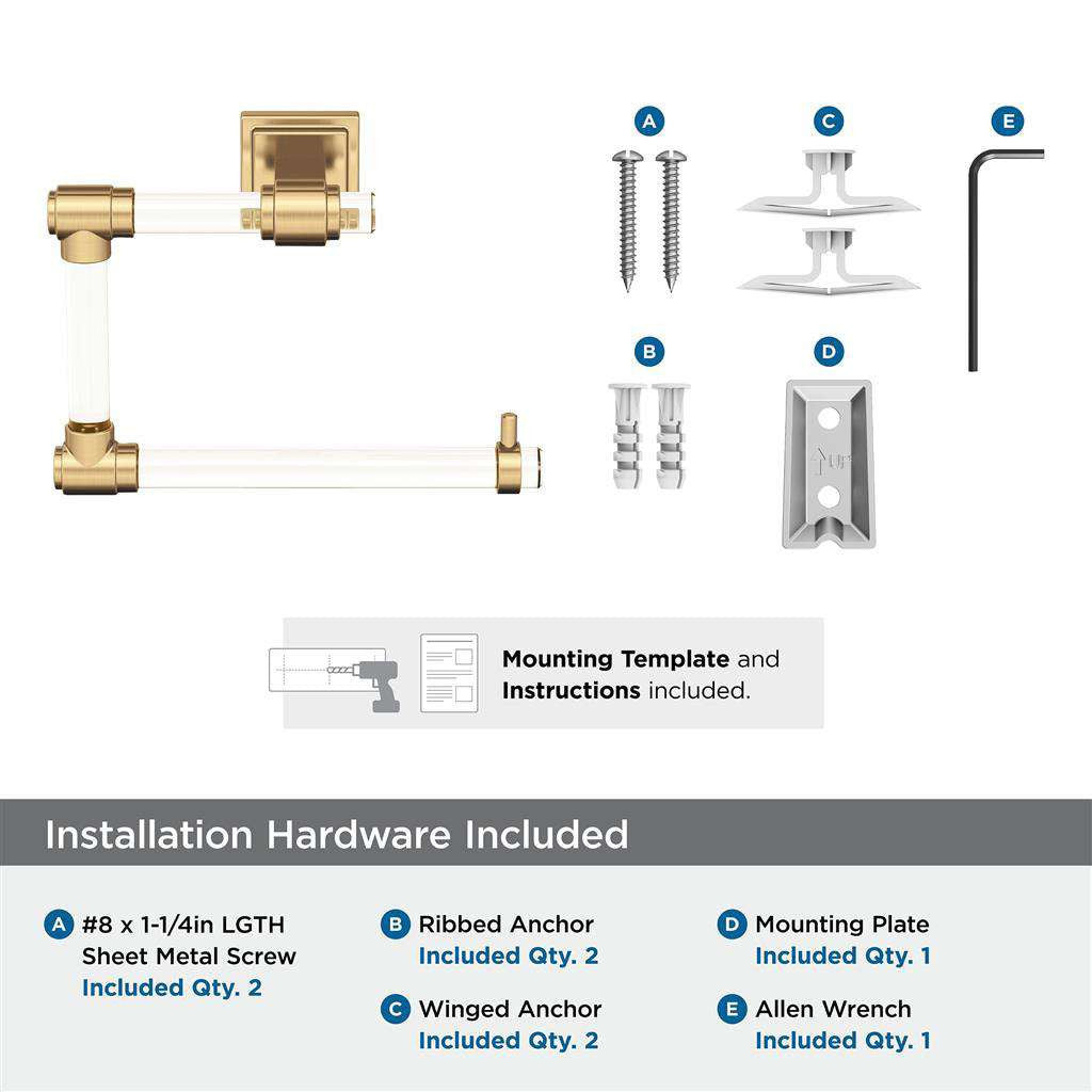 AMEROCK Glacio 5-7/16" Length Hanging Towel Ring in Clear and Champagne Bronze BH36062CCZ Installation Hardware