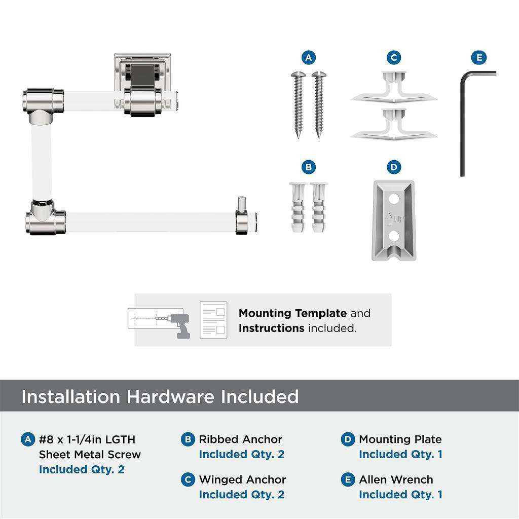 AMEROCK Glacio 5-7/16" Length Hanging Towel Ring in Clear and Chrome BH36062C26 Installation Hardware