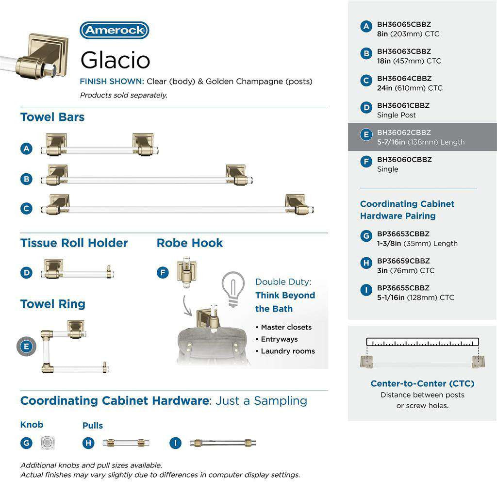 AMEROCK Glacio 5-7/16" Length Hanging Towel Ring in Clear and Golden Champagne BH36062CBBZ Collection