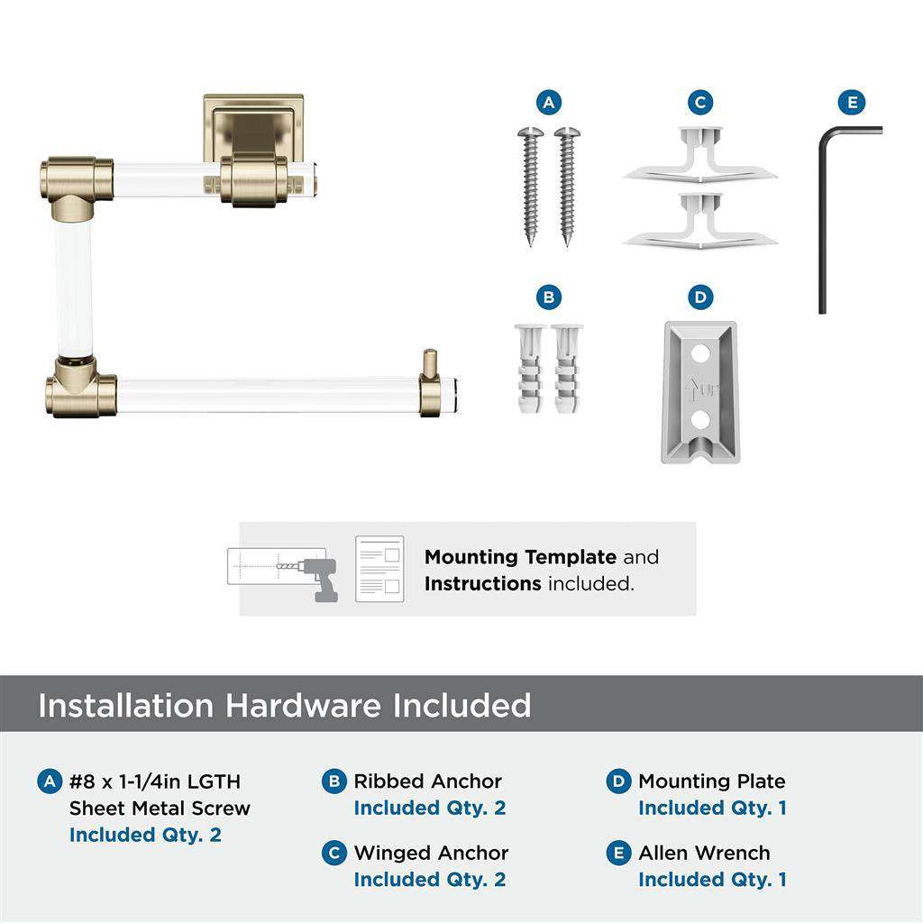 AMEROCK Glacio 5-7/16" Length Hanging Towel Ring in Clear and Golden Champagne BH36062CBBZ Installation Hardware