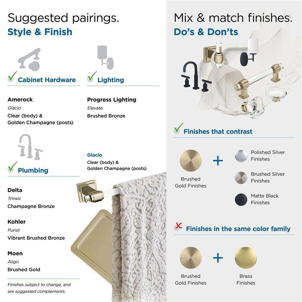 AMEROCK Glacio 5-7/16" Length Hanging Towel Ring in Clear and Golden Champagne BH36062CBBZ Pairings