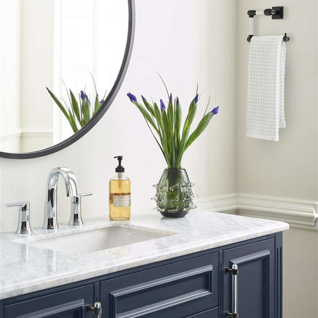 AMEROCK Glacio 5-7/16" Length Hanging Towel Ring in Clear and Matte Black BH36062CMB in Blue Bathroom