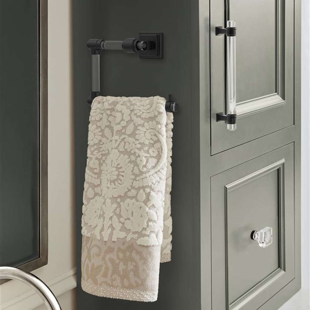 AMEROCK Glacio 5-7/16" Length Hanging Towel Ring in Clear and Matte Black BH36062CMB in Green Bathroom