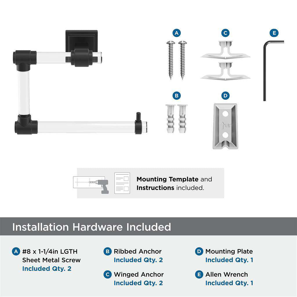 AMEROCK Glacio 5-7/16" Length Hanging Towel Ring in Clear and Matte Black BH36062CMB Installation Hardware