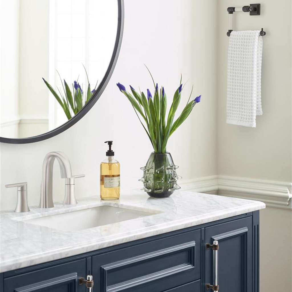 AMEROCK Glacio 5-7/16" Length Hanging Towel Ring in Clear and Oil Rubbed Bronze BH36062CORB in Blue Bathroom