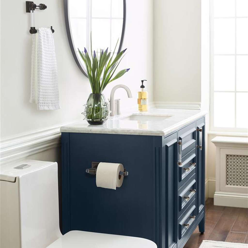 AMEROCK Glacio 5-7/16" Length Hanging Towel Ring in Clear and Oil Rubbed Bronze BH36062CORB in Blue Bathroom