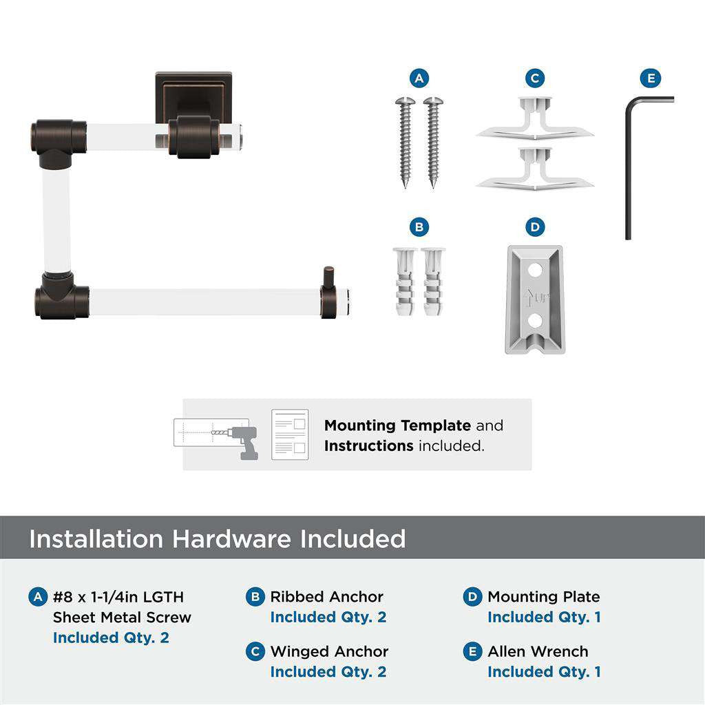 AMEROCK Glacio 5-7/16" Length Hanging Towel Ring in Clear and Oil Rubbed Bronze BH36062CORB Installation Hardware