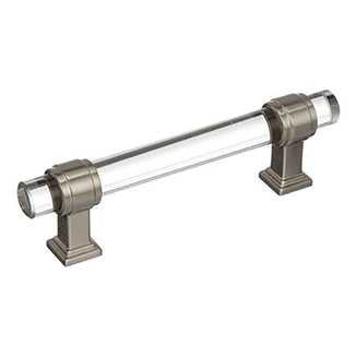 Main View of a Clear Glass and Satin Nickel 3-3/4" Hole Centers Handle Cabinet Pull from Amerock's Glacio Collection BP36654CG10