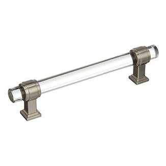 Main View of a Clear Glass and Satin Nickel 5" Hole Centers Handle Cabinet Pull from Amerock's Glacio Collection BP36655CG10