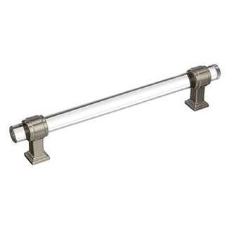 Main View of a Clear Glass and Satin Nickel 6-1/4" Hole Centers Handle Cabinet Pull from Amerock's Glacio Collection BP36656CG10