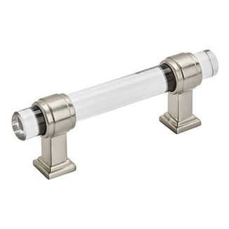 Main View of a Clear Glass and Satin Nickel 3" Hole Centers Handle Cabinet Pull from Amerock's Glacio Collection BP36659CG10