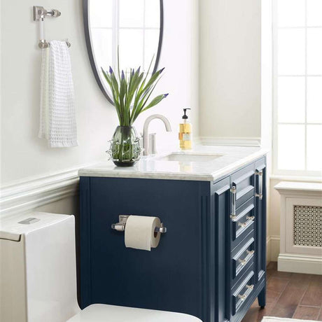 AMEROCK Glacio Single Post Toilet Paper Holder in Clear and Brushed Nickel BH36061CG10 in Blue Bathroom