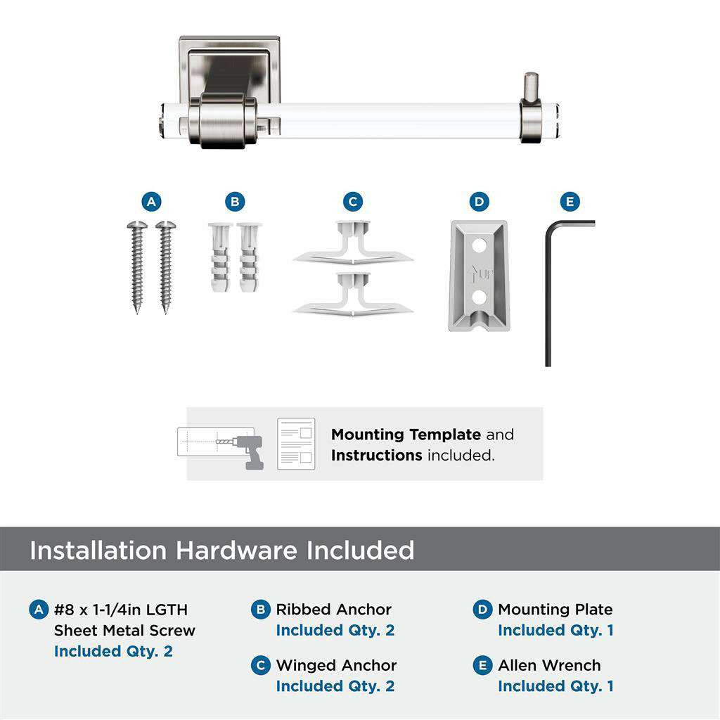 AMEROCK Glacio Single Post Toilet Paper Holder in Clear and Brushed Nickel BH36061CG10 Installation Hardawre