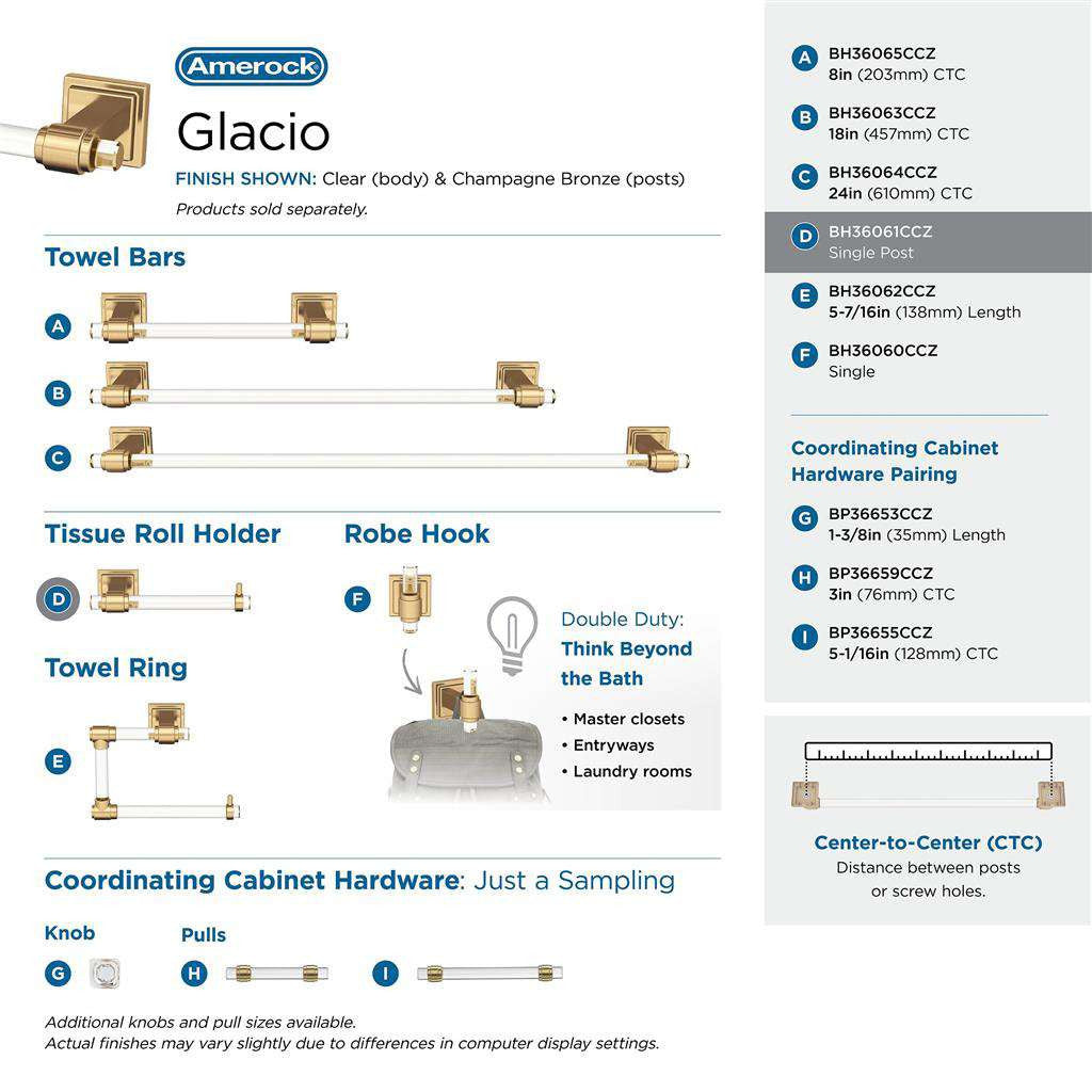 AMEROCK Glacio Single Post Toilet Paper Holder in Clear and Champagne Bronze BH36061CCZ Collection