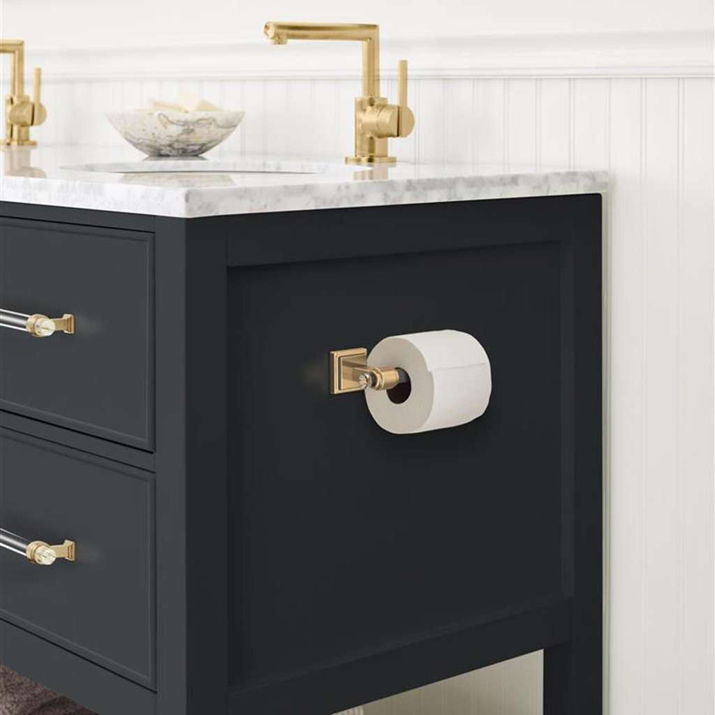 AMEROCK Glacio Single Post Toilet Paper Holder in Clear and Champagne Bronze BH36061CCZ in Black Bathroom