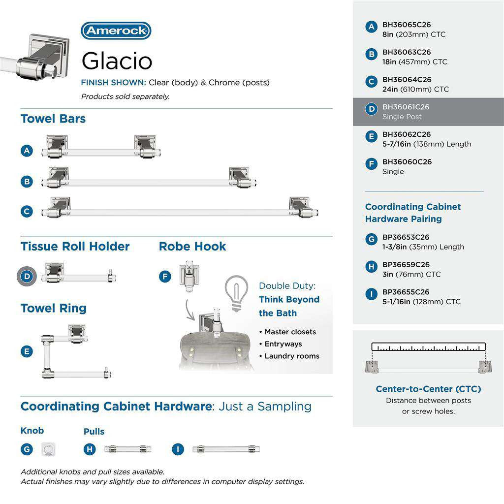 AMEROCK Glacio Single Post Toilet Paper Holder in Clear and Chrome BH36061C26 Collection