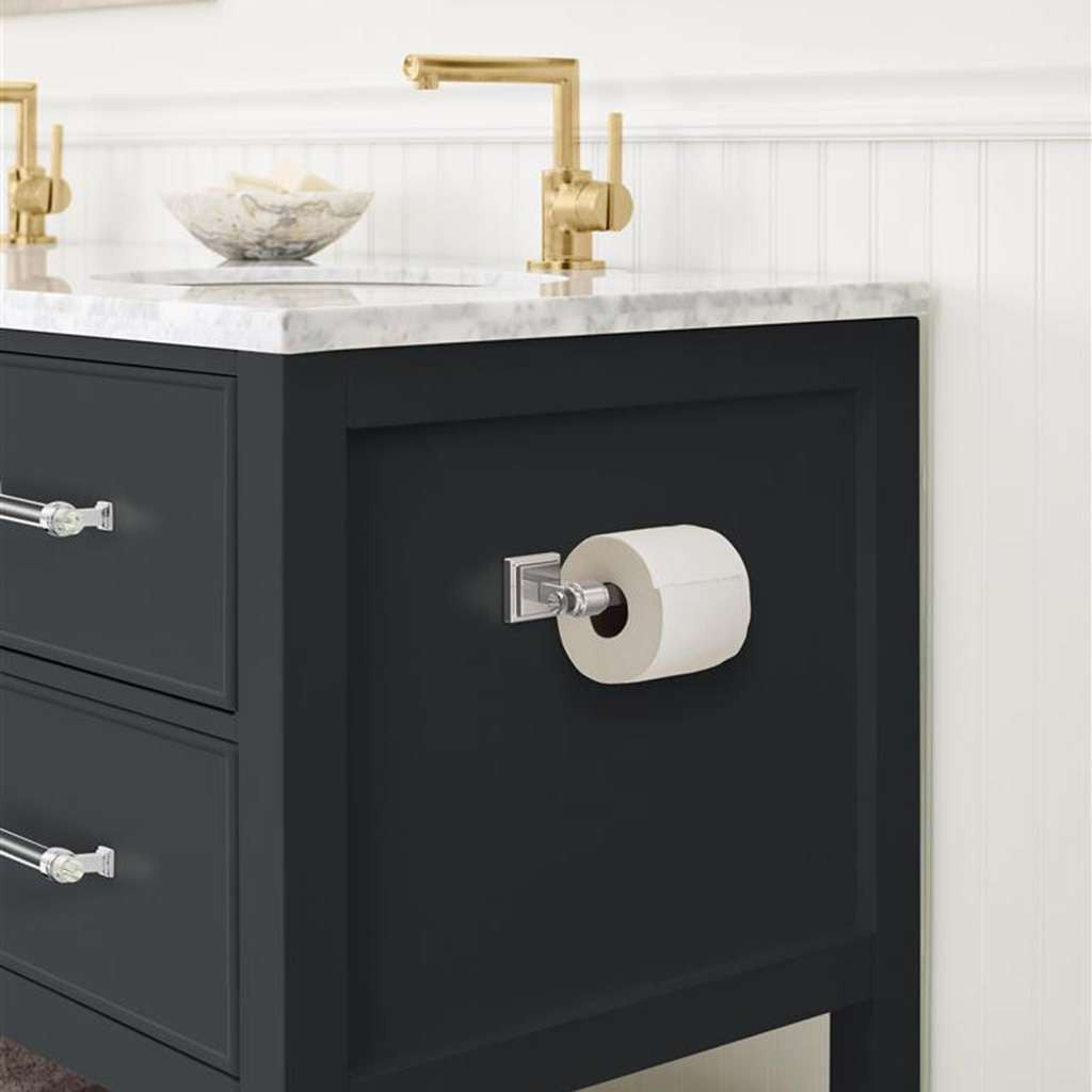 AMEROCK Glacio Single Post Toilet Paper Holder in Clear and Chrome BH36061C26 in Black Bathroom