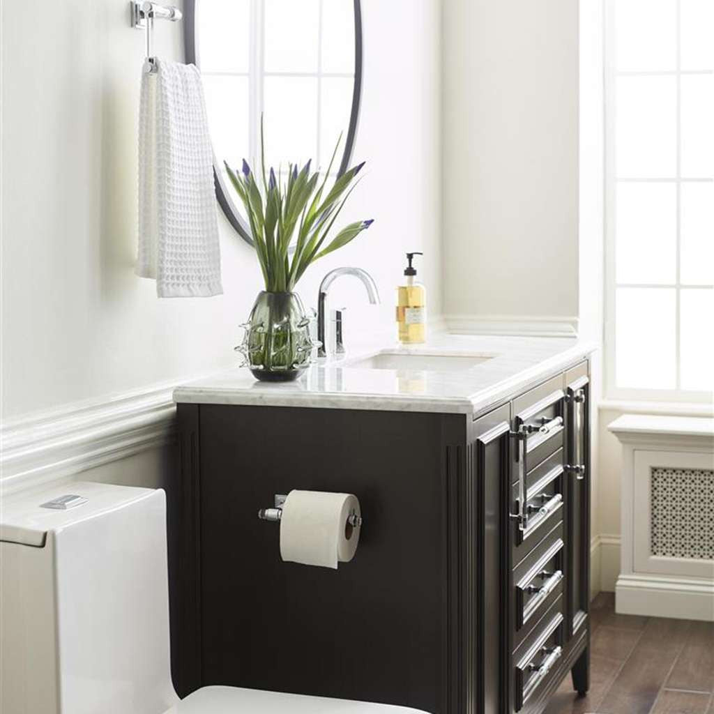 AMEROCK Glacio Single Post Toilet Paper Holder in Clear and Chrome BH36061C26 in Brown Bathroom