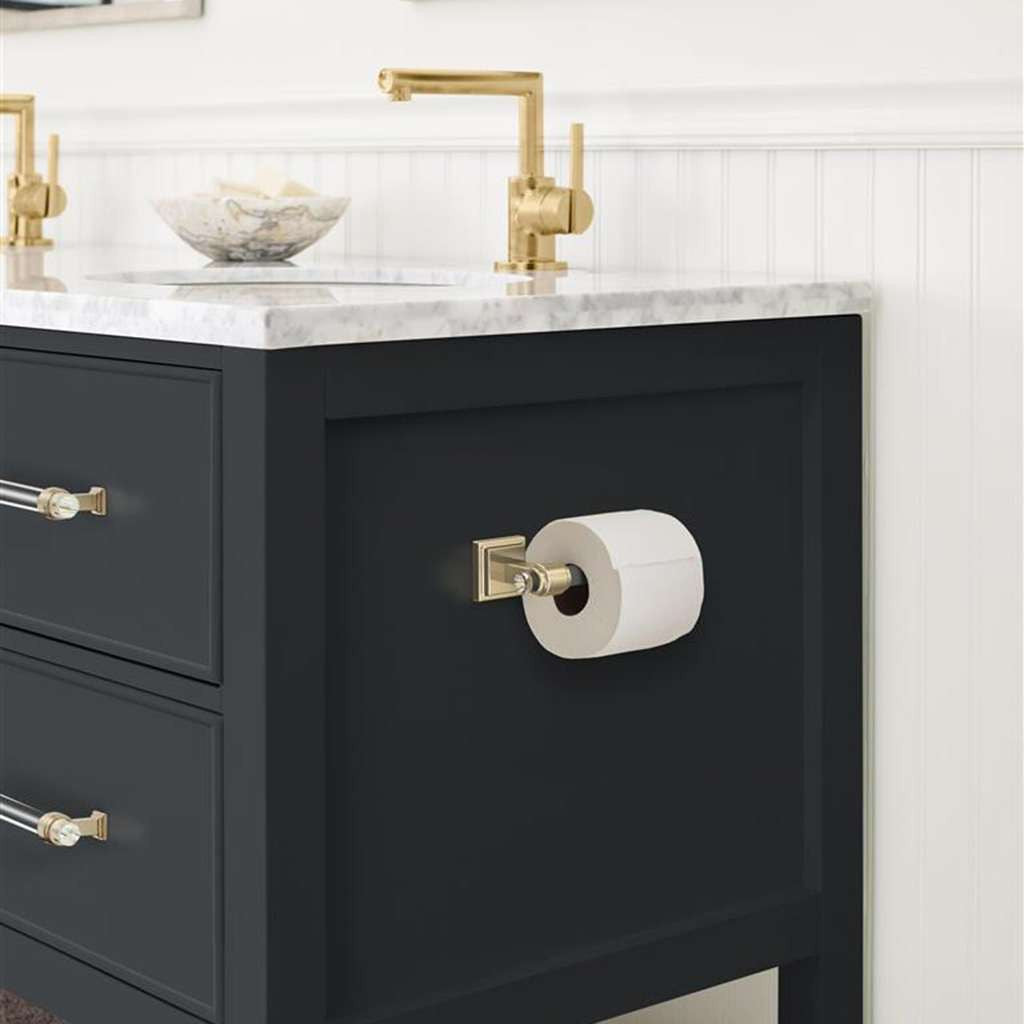 AMEROCK Glacio Single Post Toilet Paper Holder in Clear and Golden Champagne BH36061CBBZ in Black Bathroom