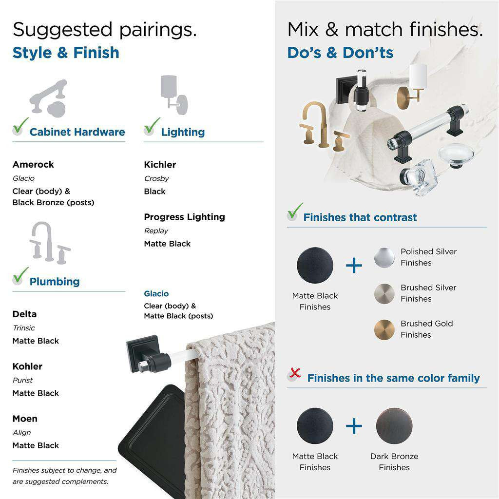 AMEROCK Glacio Single Post Toilet Paper Holder in Clear and Matte Black BH36061CMB Pairings