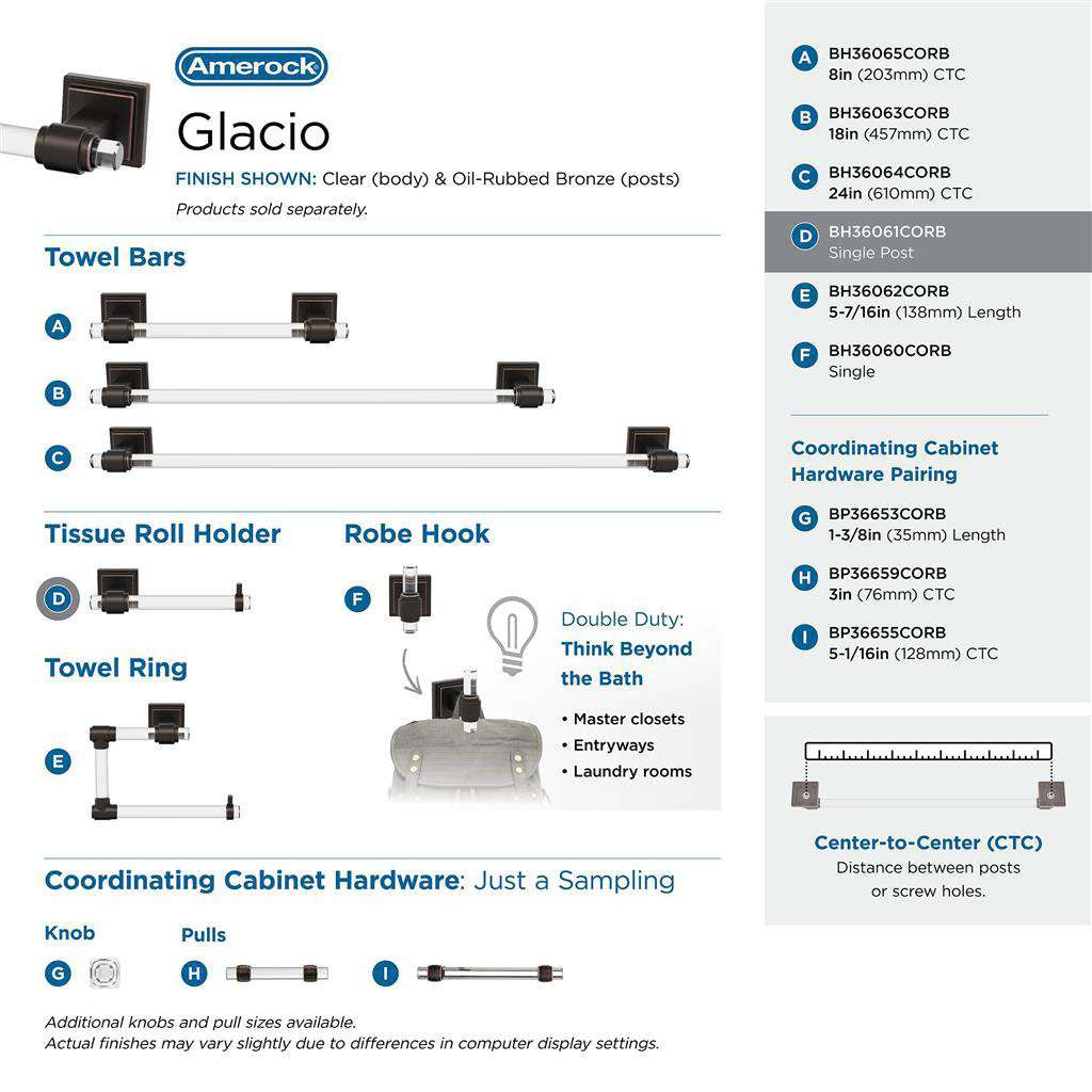 AMEROCK Glacio Single Post Toilet Paper Holder in Clear and Oil Rubbed Bronze BH36061CORB Collection