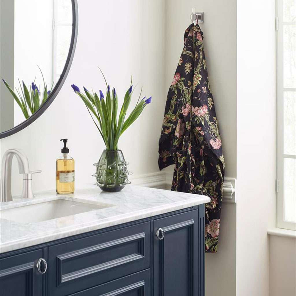 Amerock Glacio Single Prong Hook in Clear and Brushed Nickel BH36060CG10 in Blue Bathroom