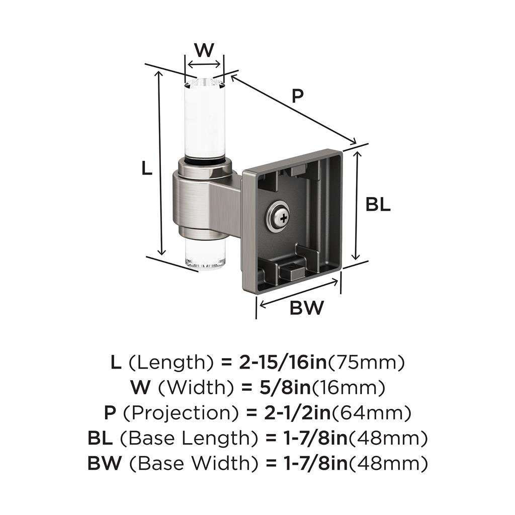 Amerock Glacio Single Prong Hook in Clear and Brushed Nickel BH36060CG10 Specs
