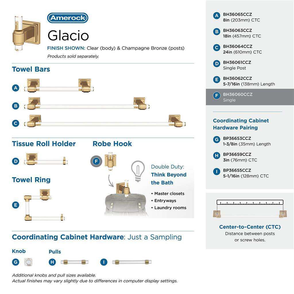 AMEROCK Glacio Single Prong Hook in Clear and Champagne Bronze BH36060CCZ Collection