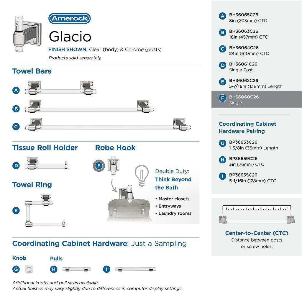 AMEROCK Glacio Single Prong Hook in Clear and Chrome BH36060C26 Collection