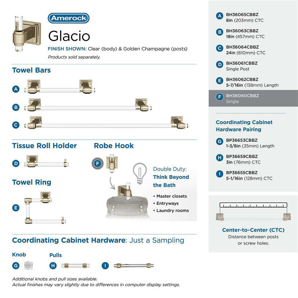 AMEROCK Glacio Single Prong Hook in Clear and Golden Champagne BH36060CBBZ Collection