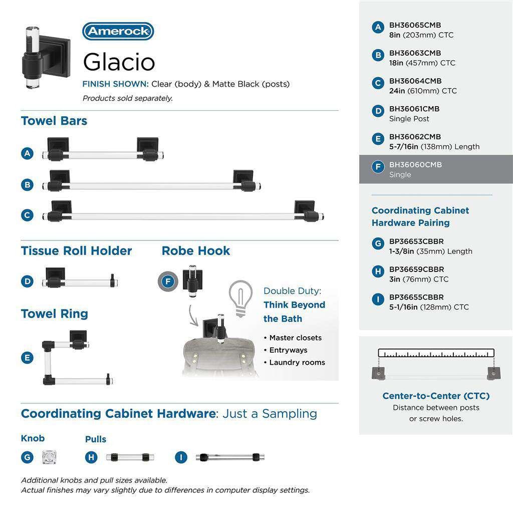 AMEROCK Glacio Single Prong Hook in Clear and Matte Black BH36060CMB Collection