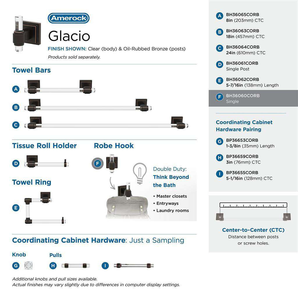 AMEROCK Glacio Single Prong Hook in Clear and Oil Rubbed Bronze BH36060CORB Collection