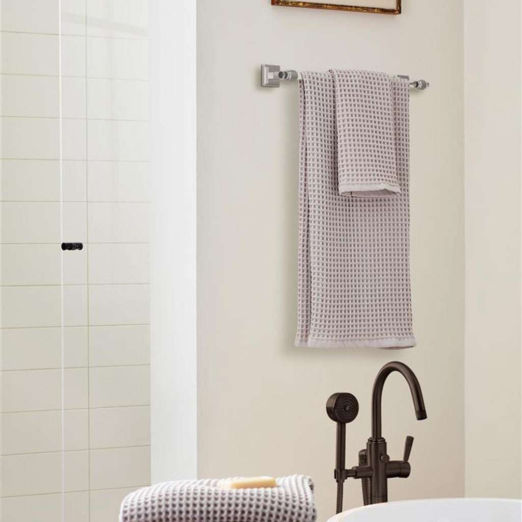 AMEROCK Glacio Towel Bar in Clear and Brushed Nickel 18" BH36063CG10 in Brown Bathroom