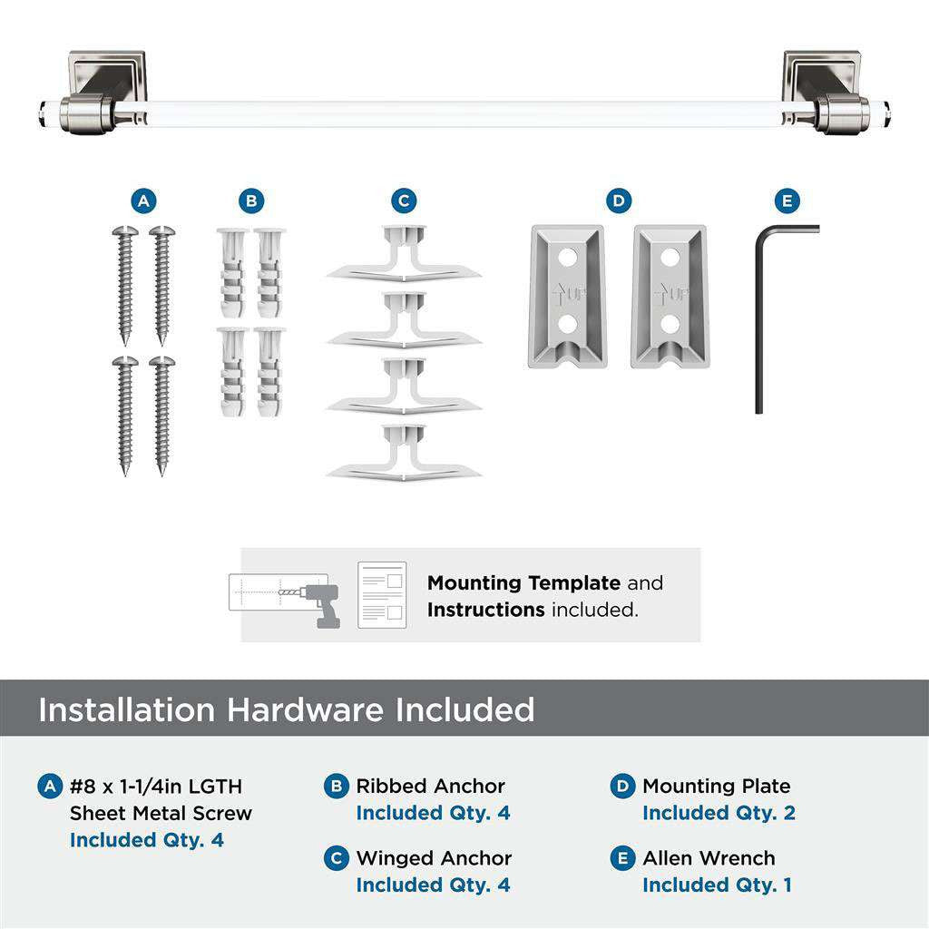 AMEROCK Glacio Towel Bar in Clear and Brushed Nickel 18" BH36063CG10 Installation Hardware