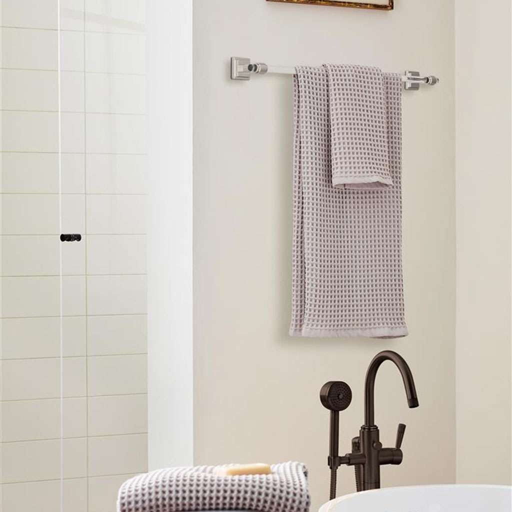 AMEROCK Glacio Towel Bar in Clear and Brushed Nickel 24" BH36064CG10 in Brown Bathroom
