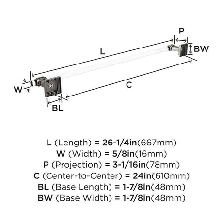 AMEROCK Glacio Towel Bar in Clear and Brushed Nickel 24" BH36064CG10 Specs